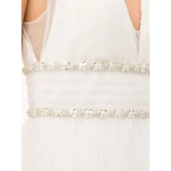 Marchesa Notte Jeweled Waist A Line Dress Ivory Size 12 -  threedaughtersproperties.com